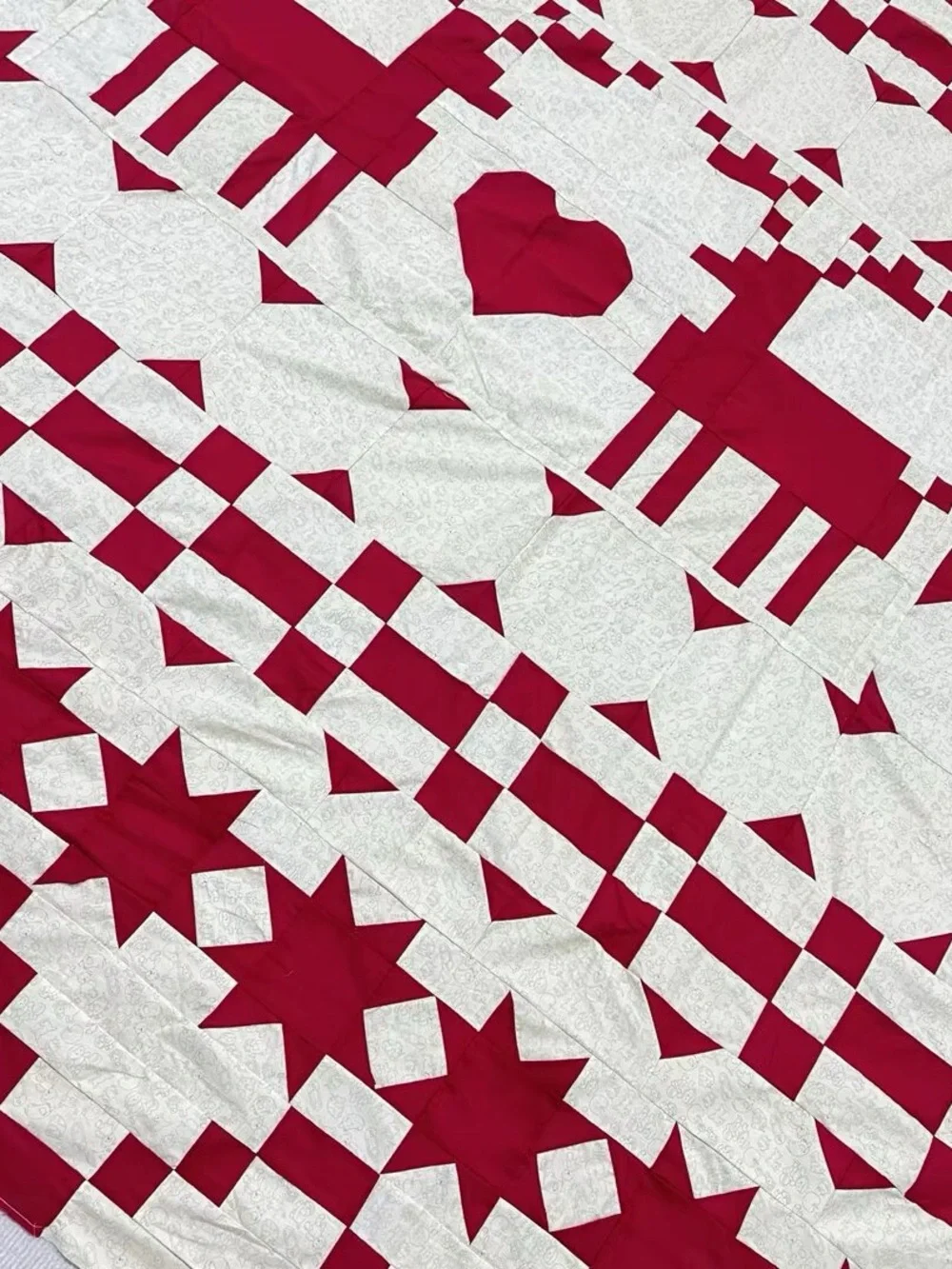 Handmade Scandinavian Sweethearts Patchwork Cotton Twin Size Sewing Quilt Top/to